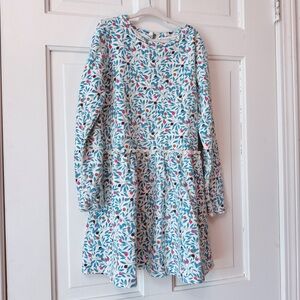 Petit Bateau Blue Floral Print Long-Sleeve Dress with Red Accents